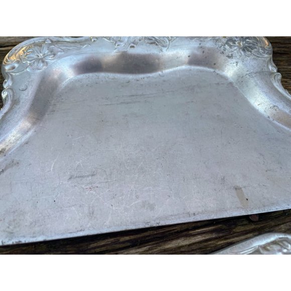 Vintage Aluminum Crumb Tray with Scraper Ornate Nouveau Floral - Picture 7 of 13